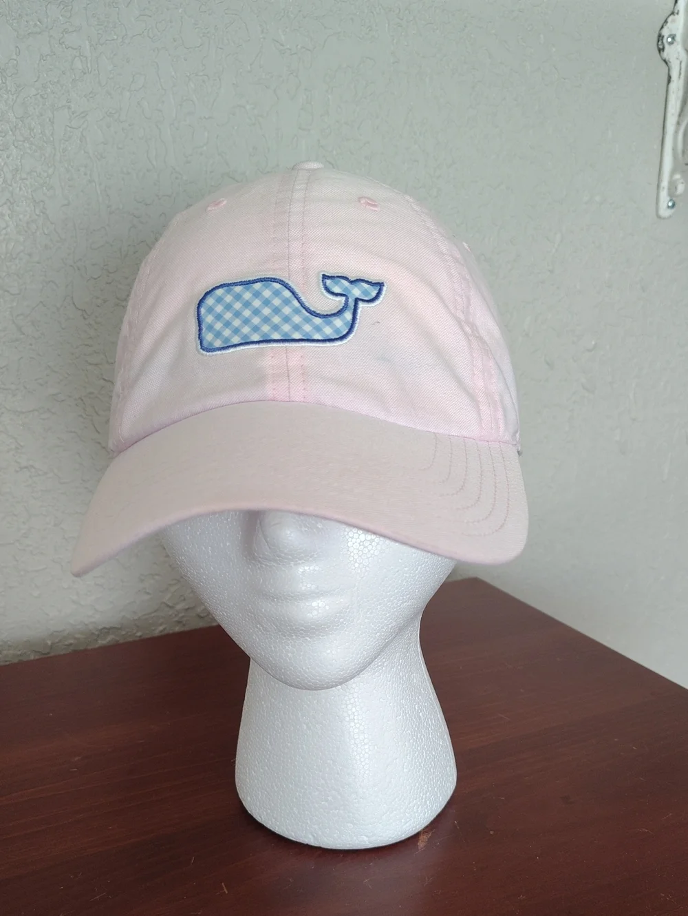 Vineyard Vines Pink Cotton Women's Ball Cap With Blue Gingham Whale